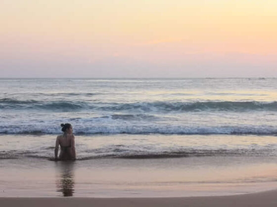 travel girl in sunset