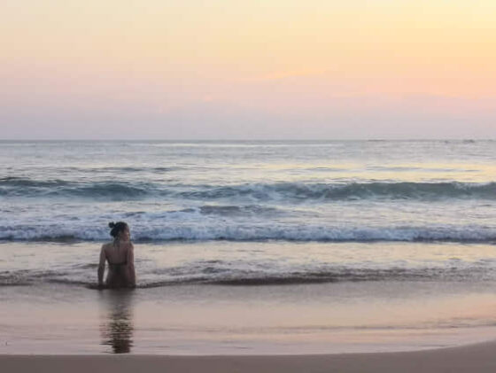 travel girl in sunset